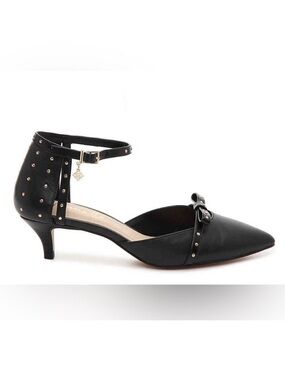Nanette Lepore Black Pointed-Toe Studded Ankle-Strap Kitten Heel